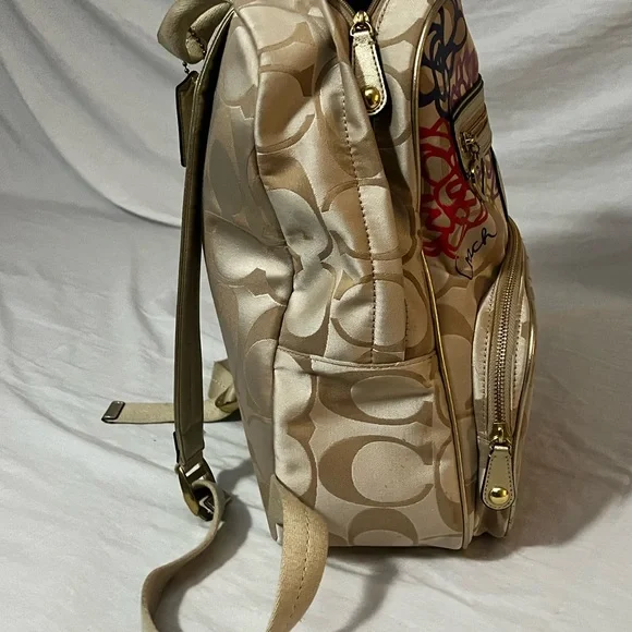 Coach Beige Backpack with Colorful Floral Design - Picture 3 of 5